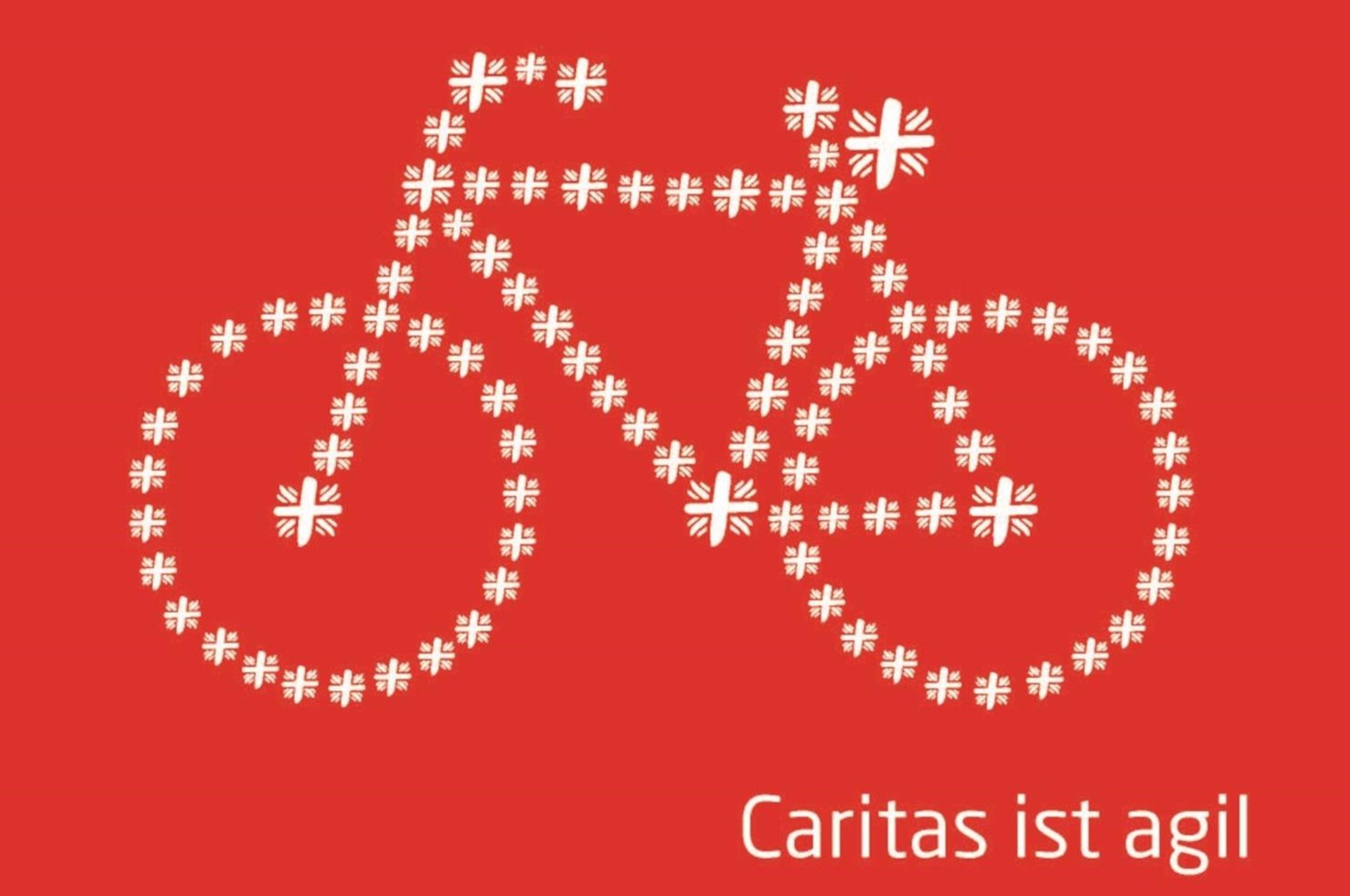 Fahrrad aus weißen Flammkreuzen auf rotem Grund