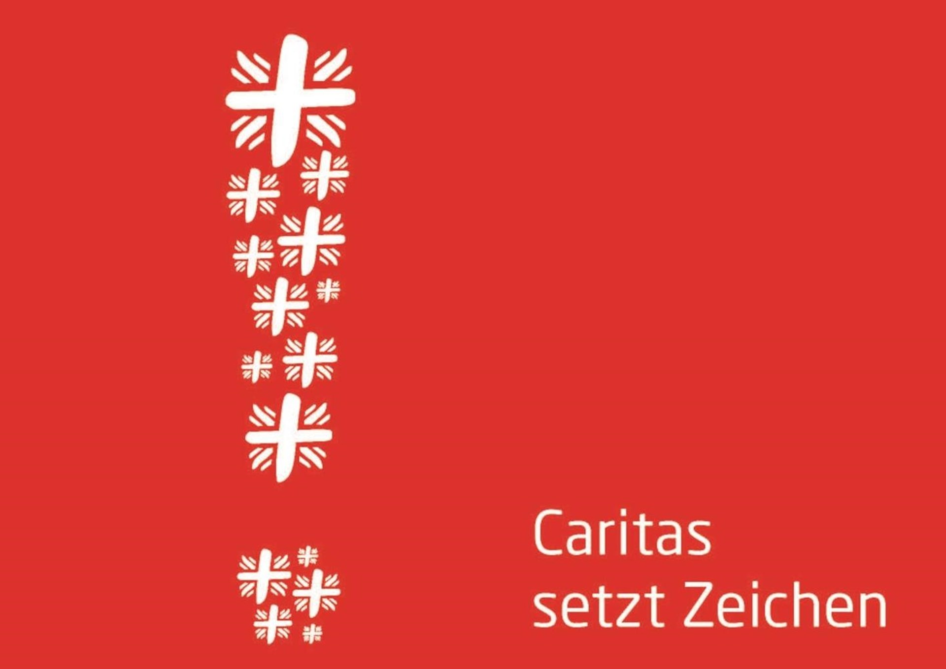 Ausrufezeichen aus weißen Flammkreuzen auf rotem Grund