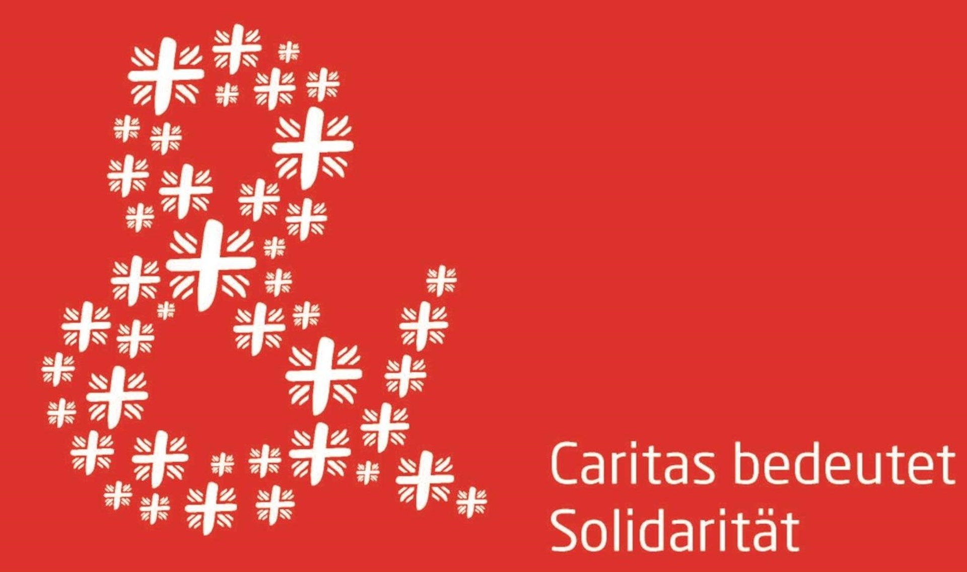 "und"-Zeichen aus weißen Flammkreuzen auf rotem Grund